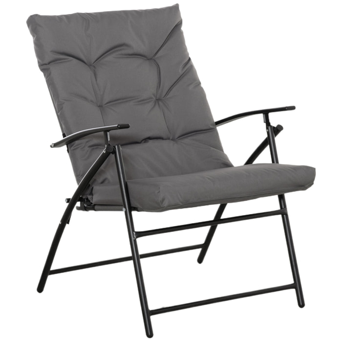 Chaise de camping pêche pliable portable haut dossier inclinable épais coussin matelassé inclus gris