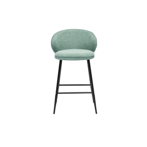 Tabourets de bar design en tissu effet velours texturé vert céladon et métal noir (lot de 2) ROSALIE