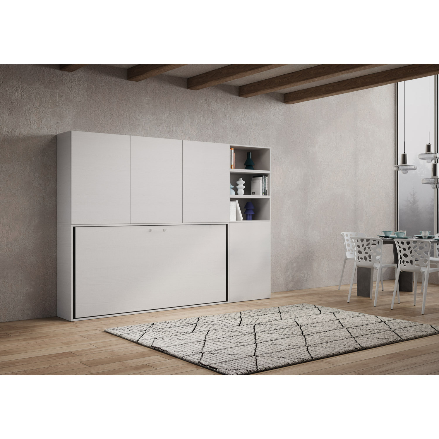 Armoire lit escamotable horizontal 1 couchage 85 Kando composition F Frêne Blanc