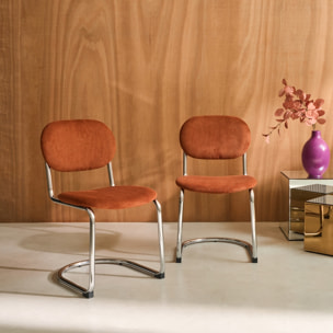 Lot de 2 chaises cantilever arrondie métal. velours côtelé camel et pieds chromés - L 47 x P 54.5 x H 81cm - Maloa