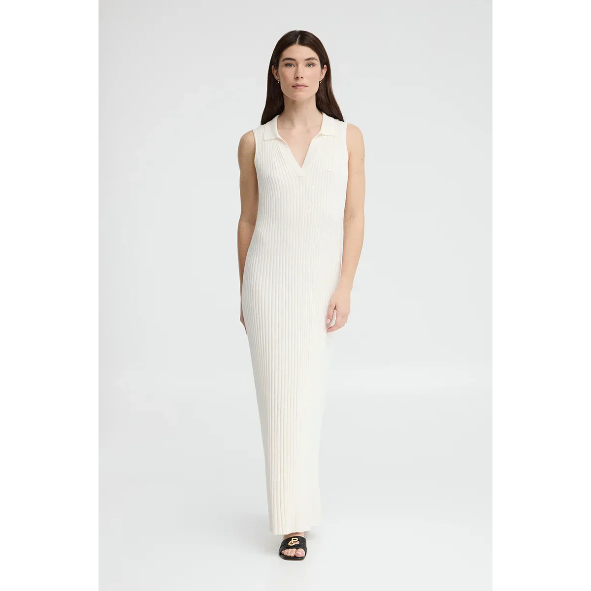 Vestito plissettato ecrù smanicato con logo Polo Club