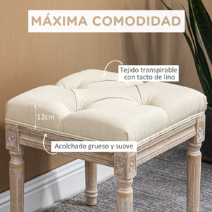 Taburete Pie de Cama Banco para Pie de Cama con Pies de Madera y Asiento Acolchado Carga 120 kg Banqueta de Dormitorio para Entrada Pasillo 40x40x43 cm Beige