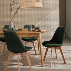 Lot de 4 chaises scandinaves NILS revêtement bouclette kaki. pieds bois de hêtre. chaise 1 place