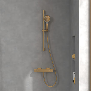 Mitigeur douche thermostatique Universal rectangle + Ensemble de douche Verve Showers 3 jets Brushed Gold