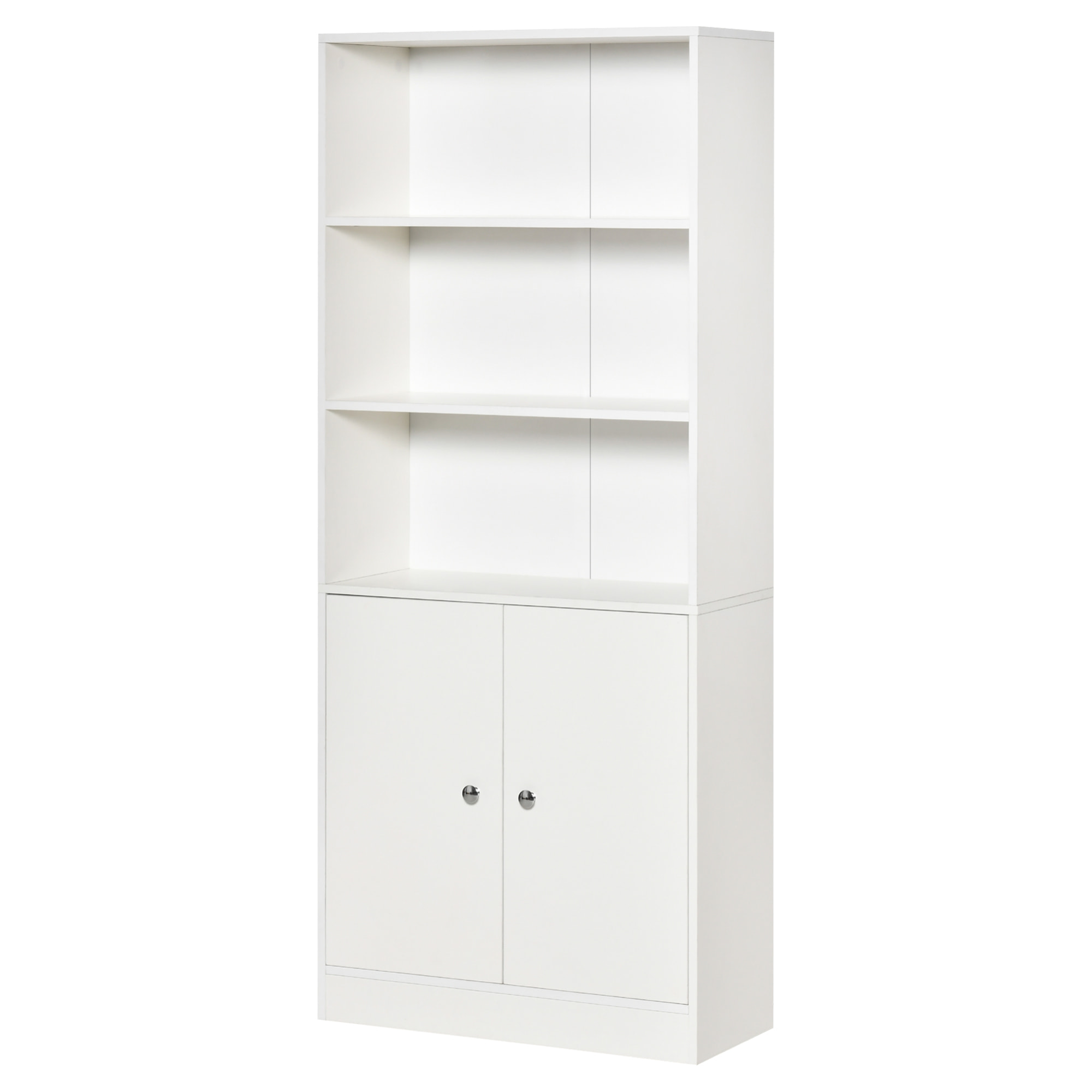 Estantería Librería con 3 Compartimentos Abiertos y 1 Armario con Estante Ajustable Almacenaje para Salón Estudio 70x29,5x167 cm Blanco