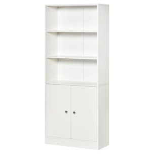 Estantería Librería con 3 Compartimentos Abiertos y 1 Armario con Estante Ajustable Almacenaje para Salón Estudio 70x29,5x167 cm Blanco