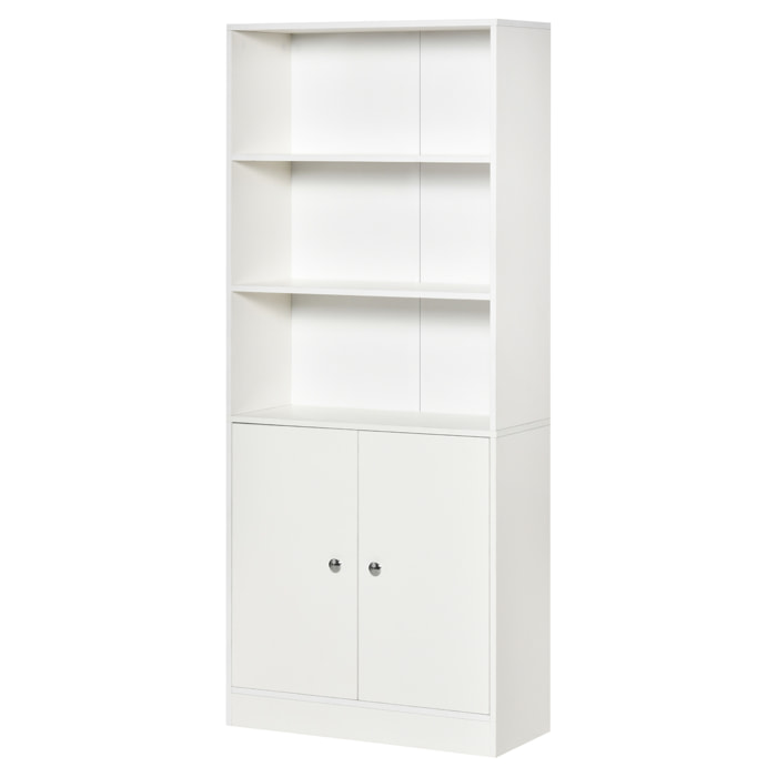 Estantería Librería con 3 Compartimentos Abiertos y 1 Armario con Estante Ajustable Almacenaje para Salón Estudio 70x29,5x167 cm Blanco