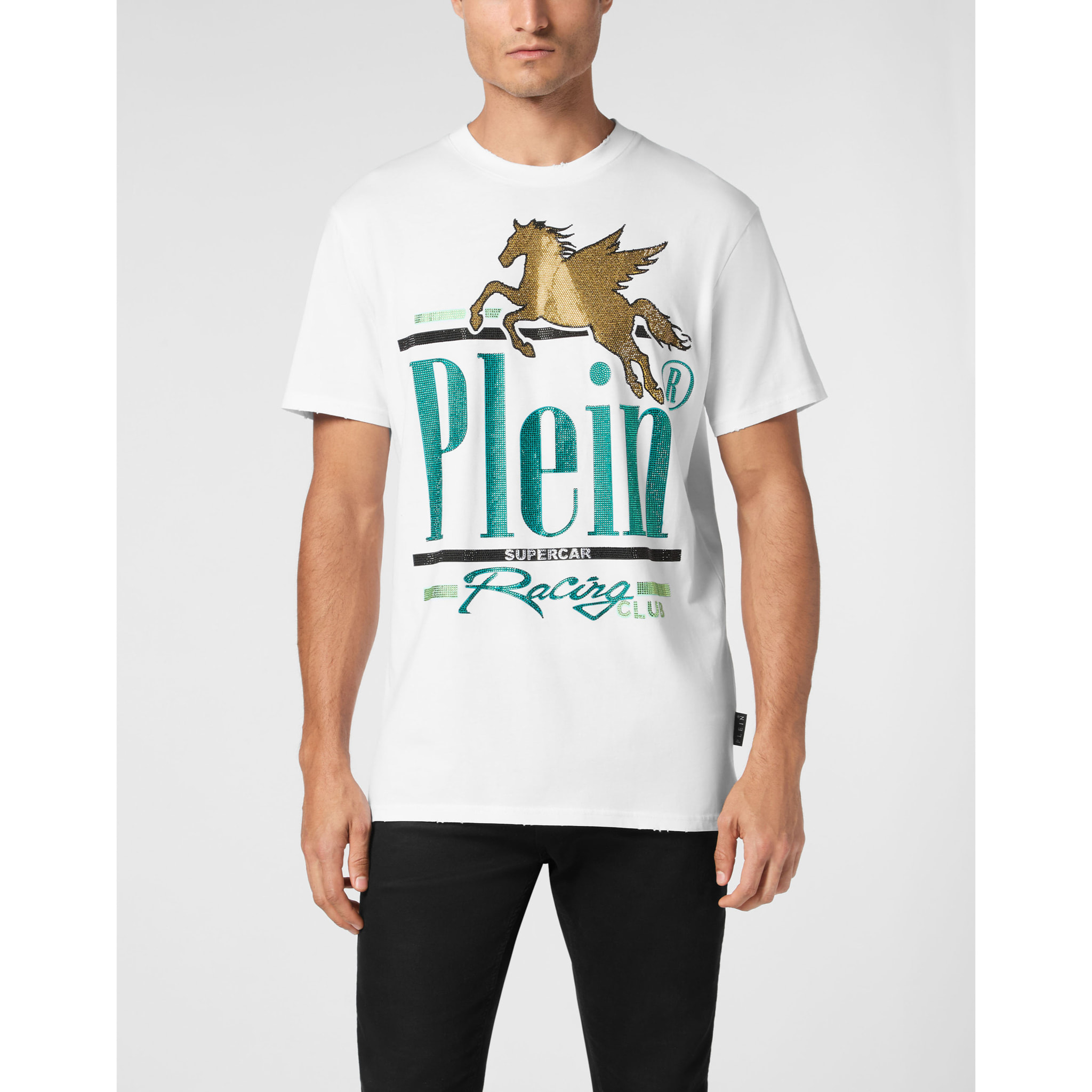 PHILIPP PLEIN Camiseta de cuello redondo y manga corta RACING
