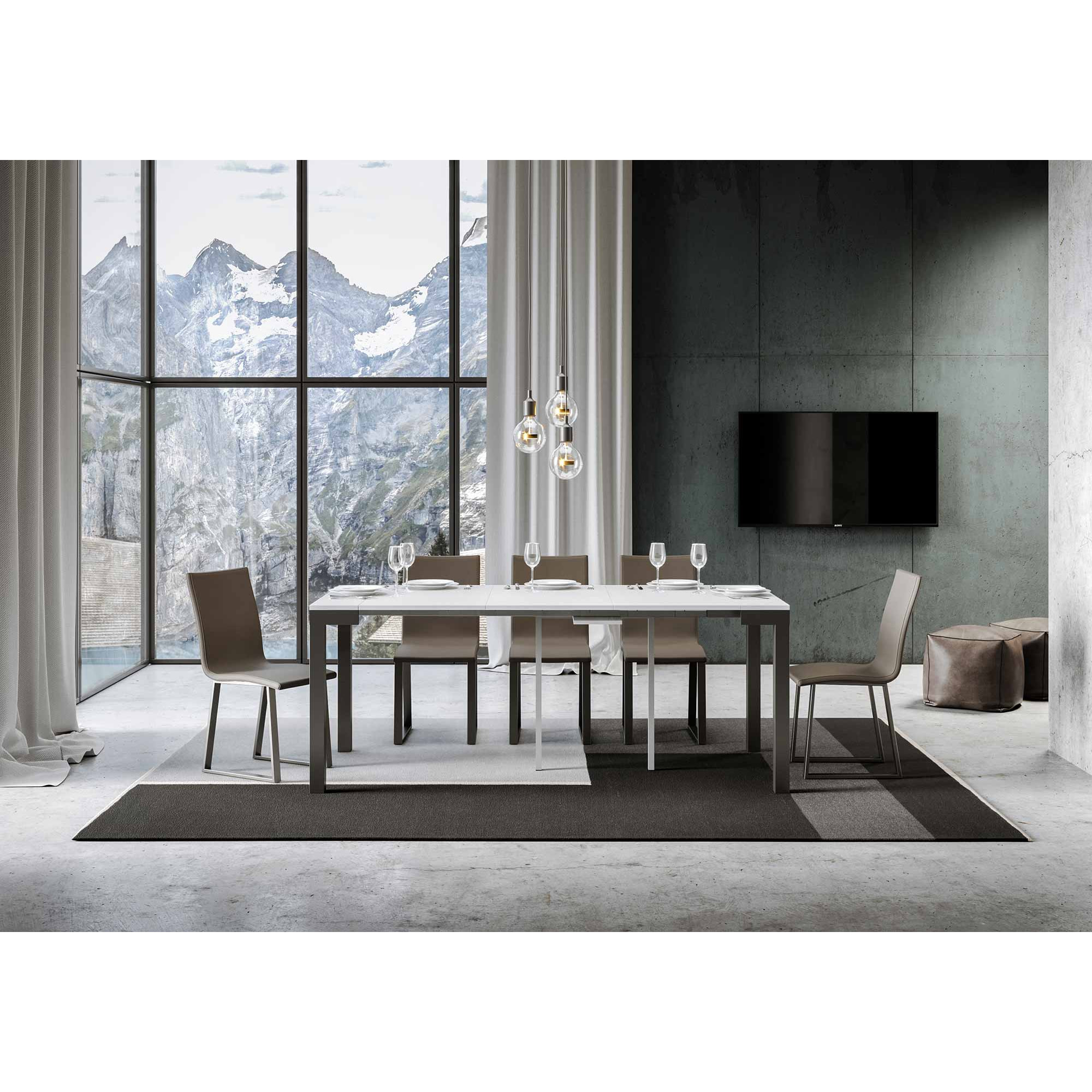 Console extensible 90x40/196 cm Everyday Small Evolution Frêne Blanc cadre Anthracite