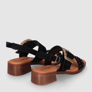 Sandalias de Serraje - Negro - Tacón: 4 cm