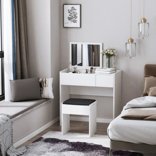 Tocador de Tablero con Taburete y Espejo 80x40x79cm Negro