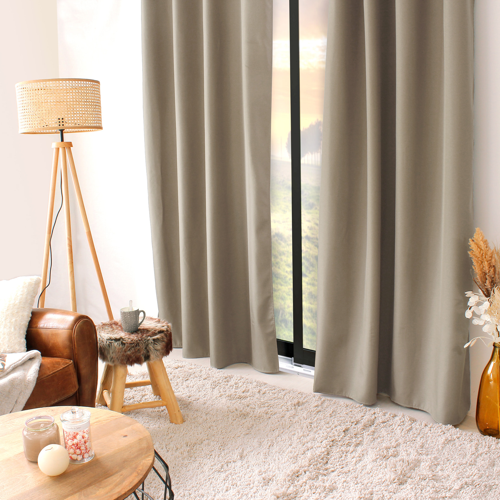 Rideau thermique en microfibre doublée - Naturel