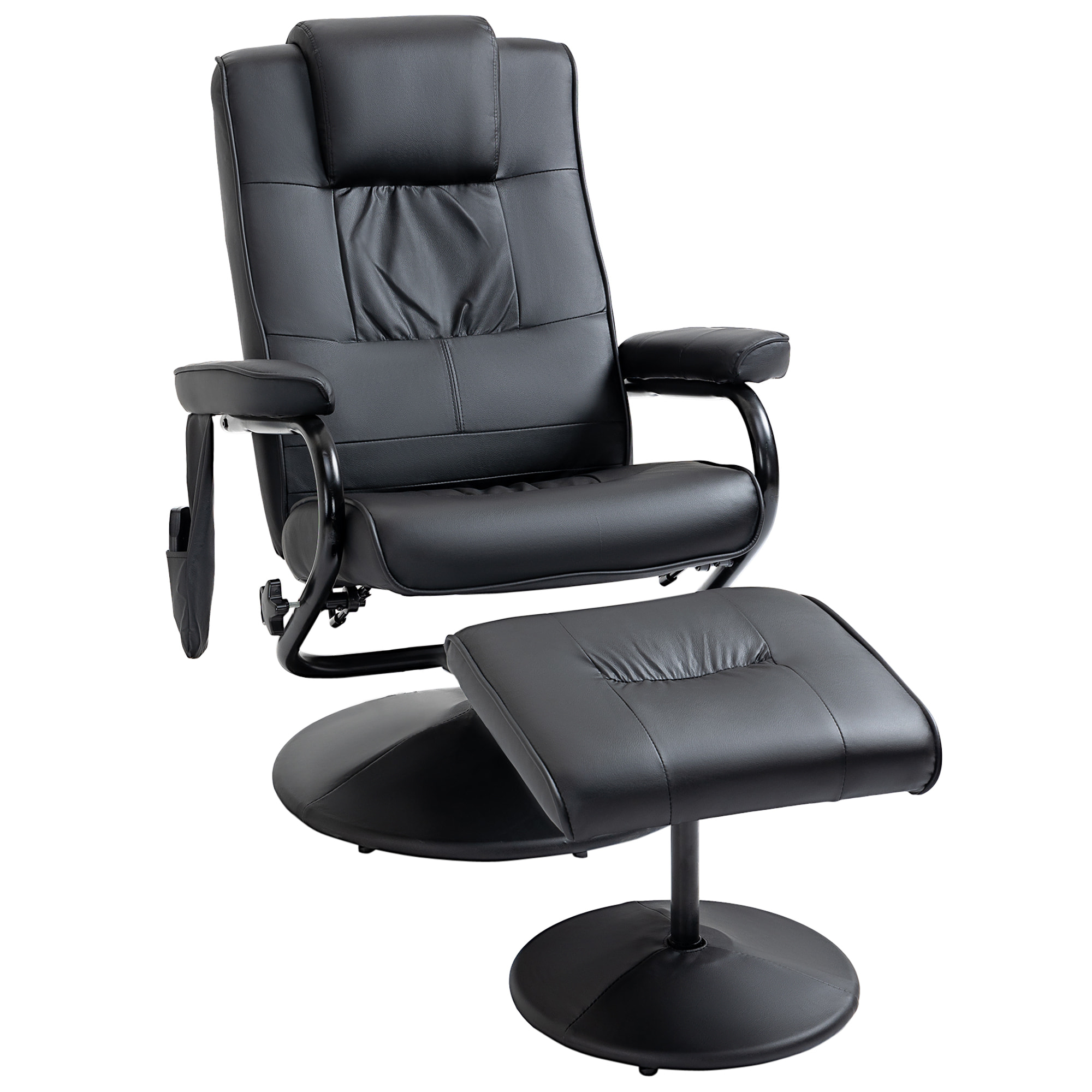 HOMCOM Sillón de Masaje Eléctrico con Taburete Reposapiés Sillón Relax Giratorio Reclinable hasta 145° con Control Remoto y 10 Zonas de Masaje Tapizado en PU 77x84x95 cm Negro