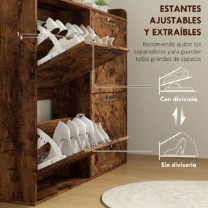 Mueble Zapatero de 4 Puertas Zapatero Estrecho con Estantes Ajustables Estilo Industrial para 24 Pares de Zapatos Mueble Auxiliar para Recibidor Entrada 120x24x103 cm Marrón Rústico