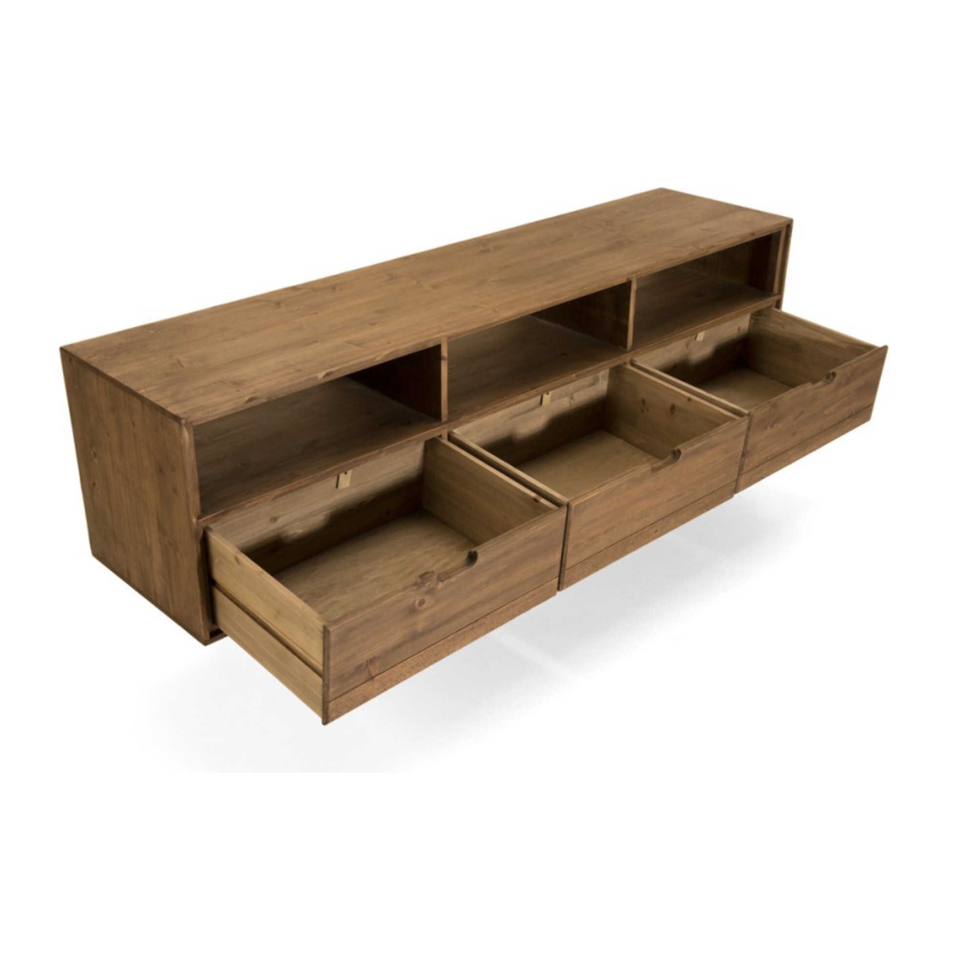 ANDY - Meuble TV scandi bois marron 3 tiroirs 3 niches Sapin