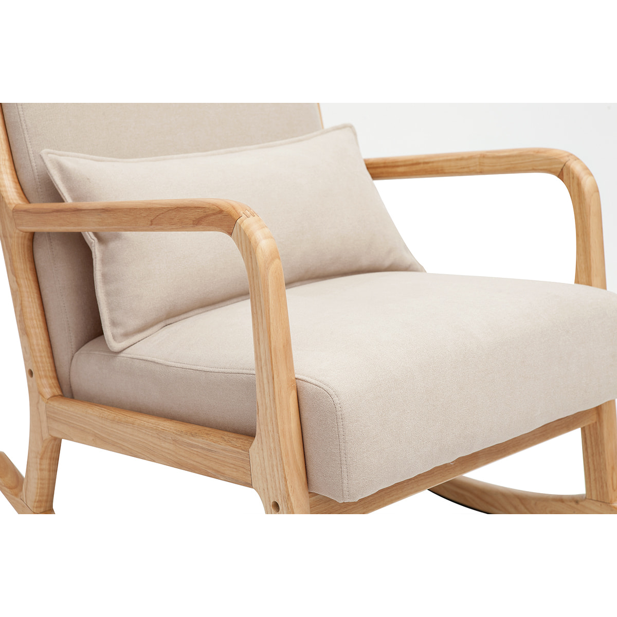 Rocking chair scandinave en tissu effet velours beige et bois clair massif DERRY