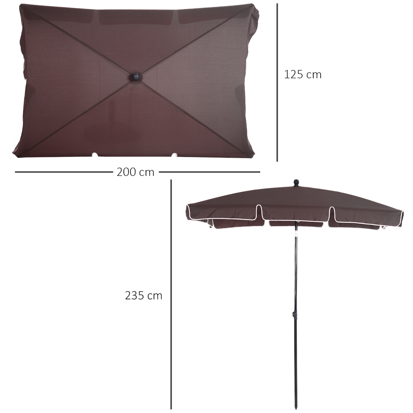 Parasol rectangulaire inclinable alu acier polyester haute densité diamètre 2 m chocolat