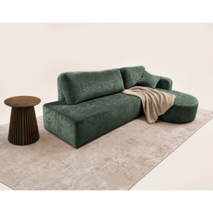 Miro - Canapé d'angle droit 4 places convertible avec coffre en velours texturé - Vert