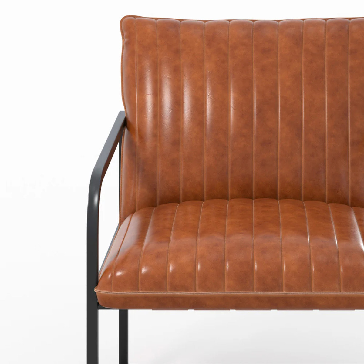 Fauteuil en cuir de buffle marron et métal noir - Armand