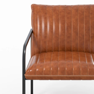 Fauteuil en cuir de buffle marron et métal noir - Armand