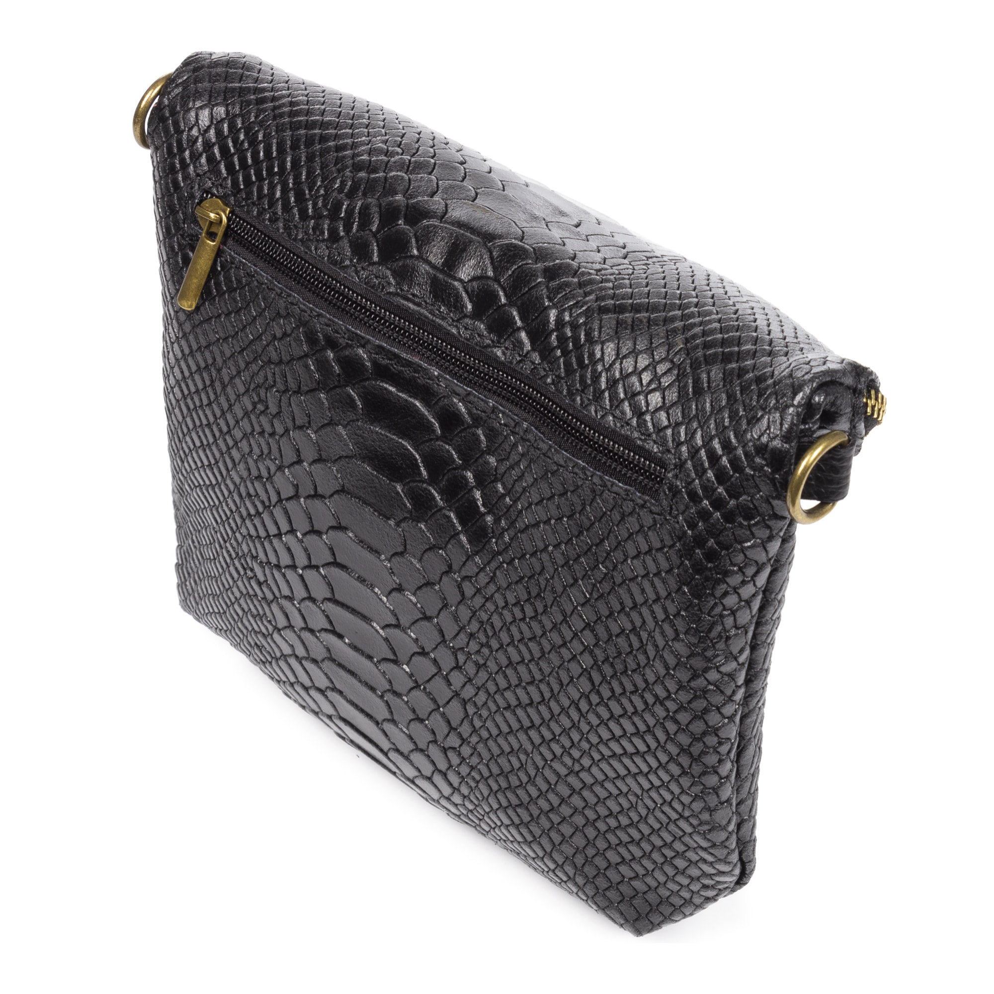 FIRENZE ARTEGIANI Ancona Borsa a tracolla da donna Vera pelle scamosciata stampa serpente Made in Italy 23x4x19 Cm. Colore nero