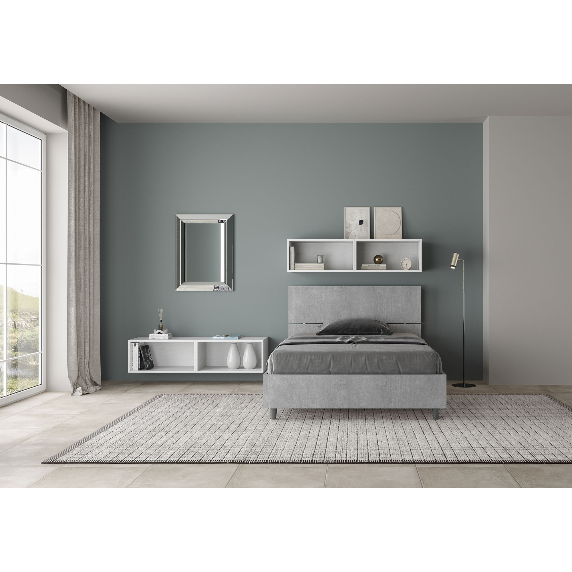 Letto una piazza e mezza contenitore 120x200 testata inclinata cemento Demas