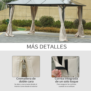 Outsunny 4 Paredes Laterales para Cenador 302x205 cm Laterales para Gazebo Universal con 40 Ganchos y Anillos en C para Pérgola Carpa Beige