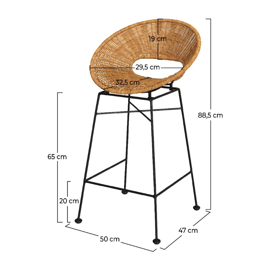 Tabouret de bar Rava en résine tressée naturelle 65 cm (lot de 2)