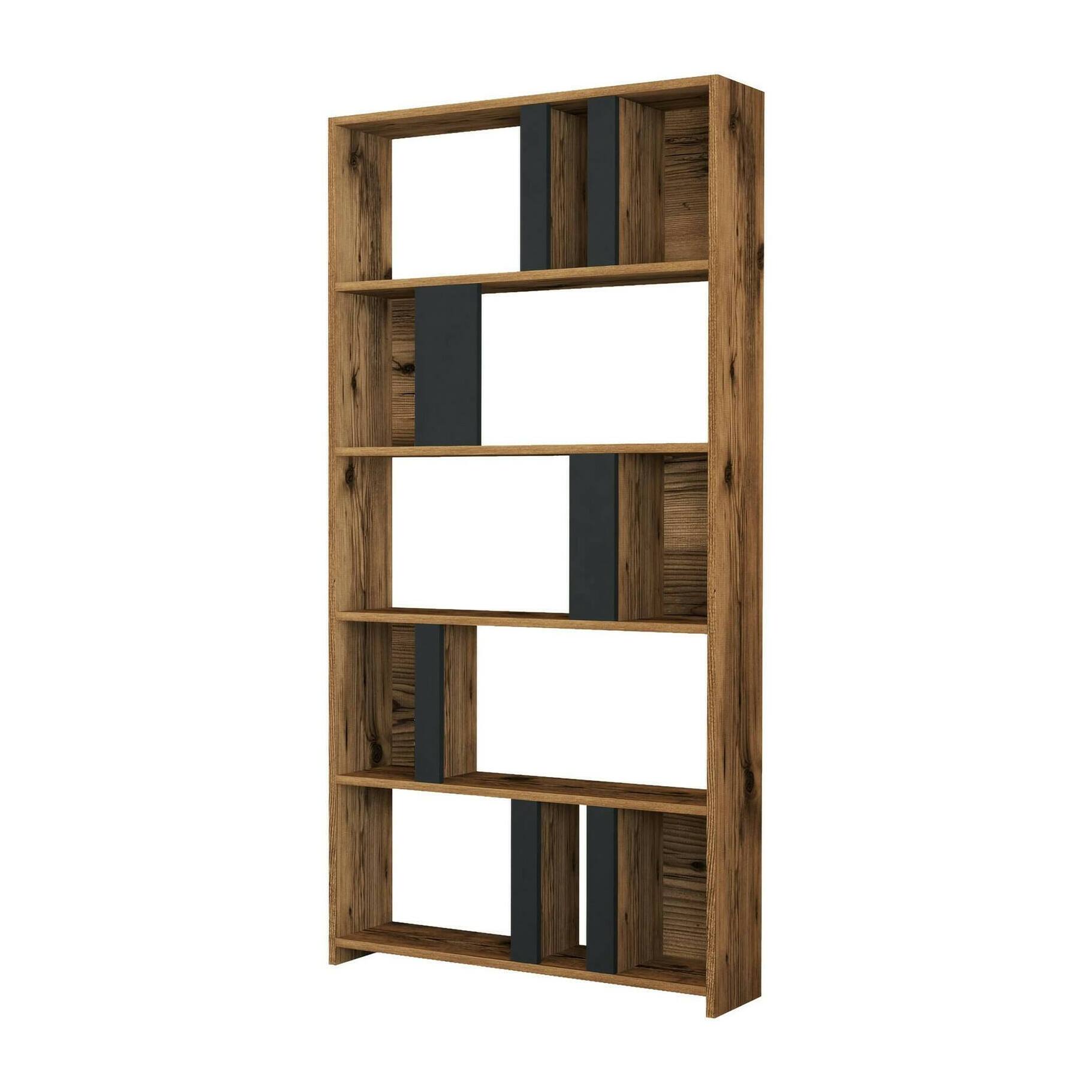 Libreria Scapolita, Scaffale da ufficio, Mobile portalibri, Biblioteca, 90x20h180 cm, Noce e Antracite