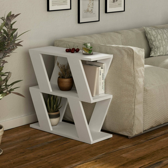 Tavolino da salotto Beniamina, Tavolo basso da caffè, Portariviste per divano, Ripiano da soggiorno, 60x22h57 cm, Bianco
