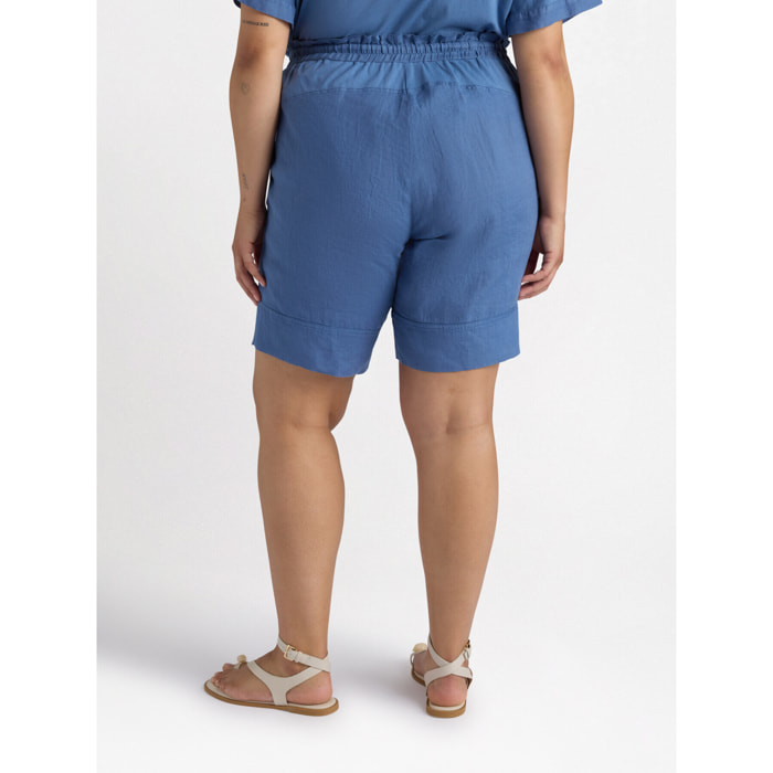 Fiorella Rubino - Shorts de lino y punto de algodón - Azul