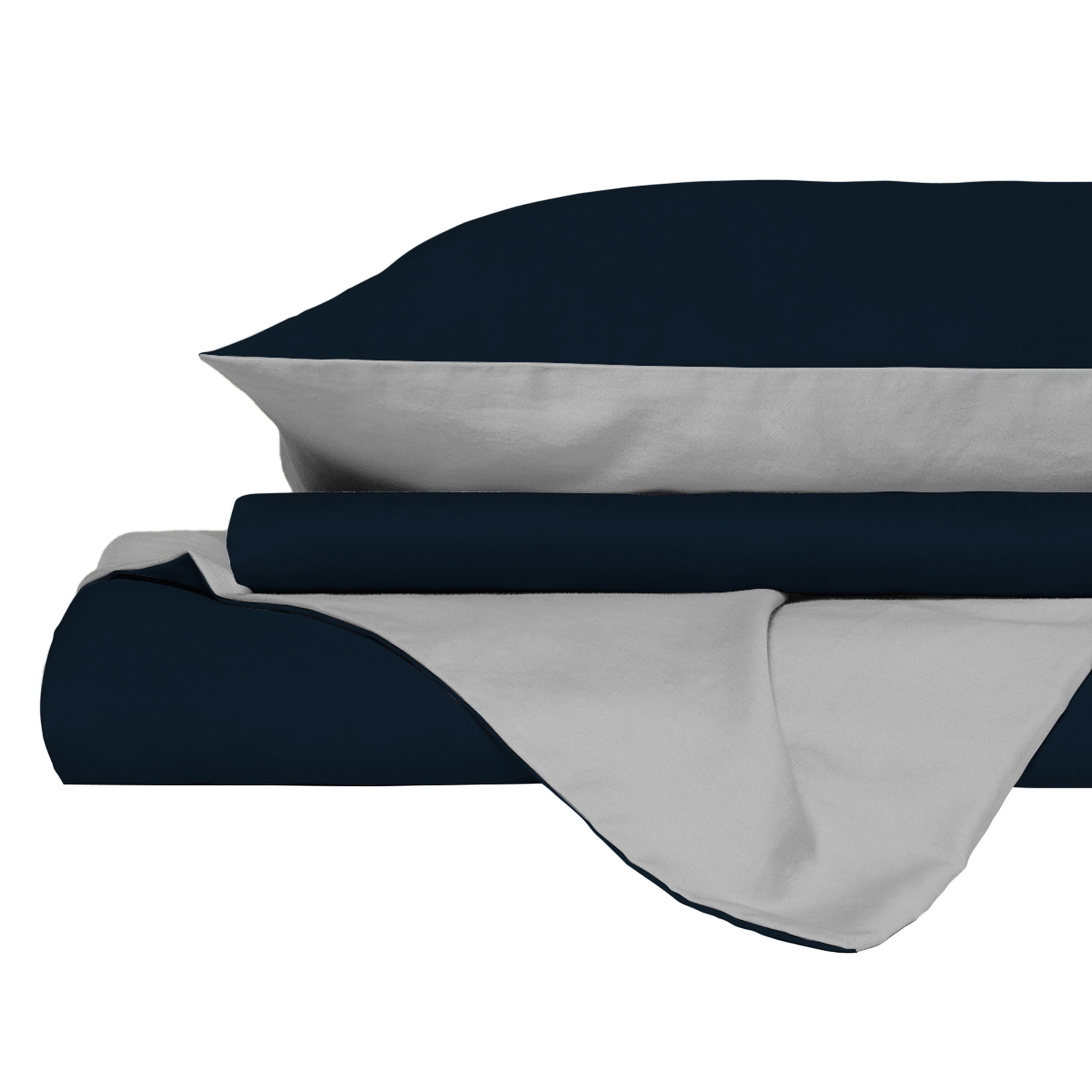 PARURE COPRIPIUMINO NATURAL COLOR, 100% Cotone, Made in Italy - BLU SCURO/GRIGIO CHIARO