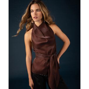 Top con cuello drapeado y fajín de mujer