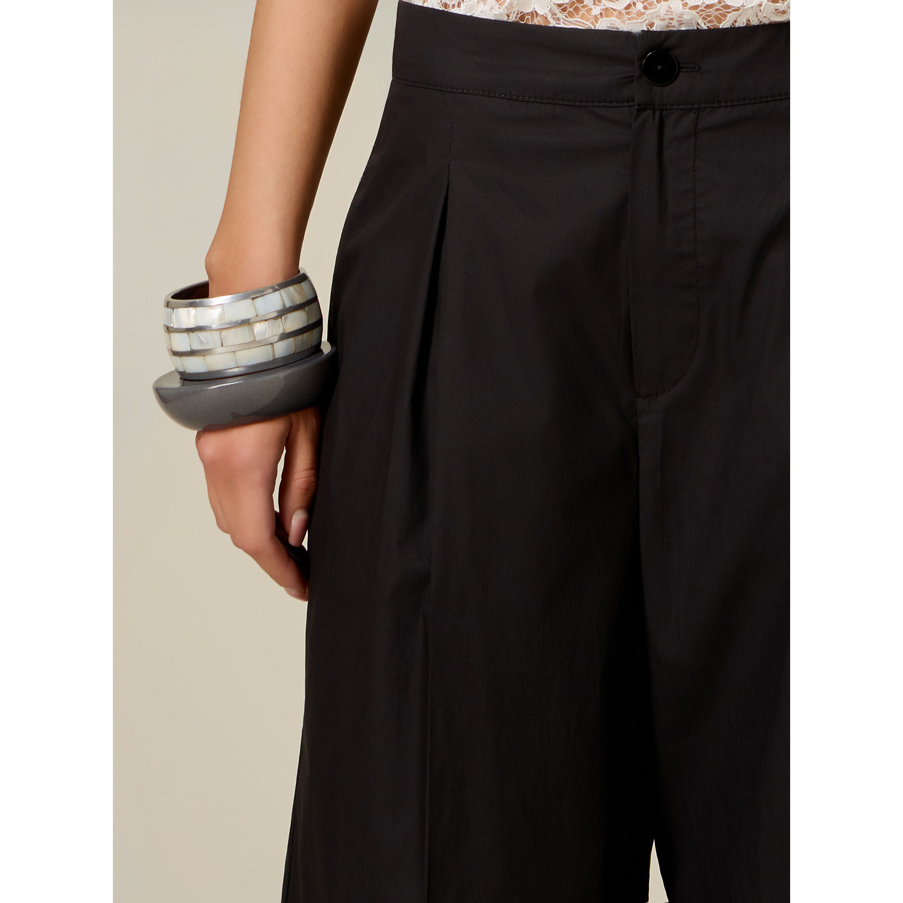 Oltre - Pantaloni palazzo in popeline - Nero
