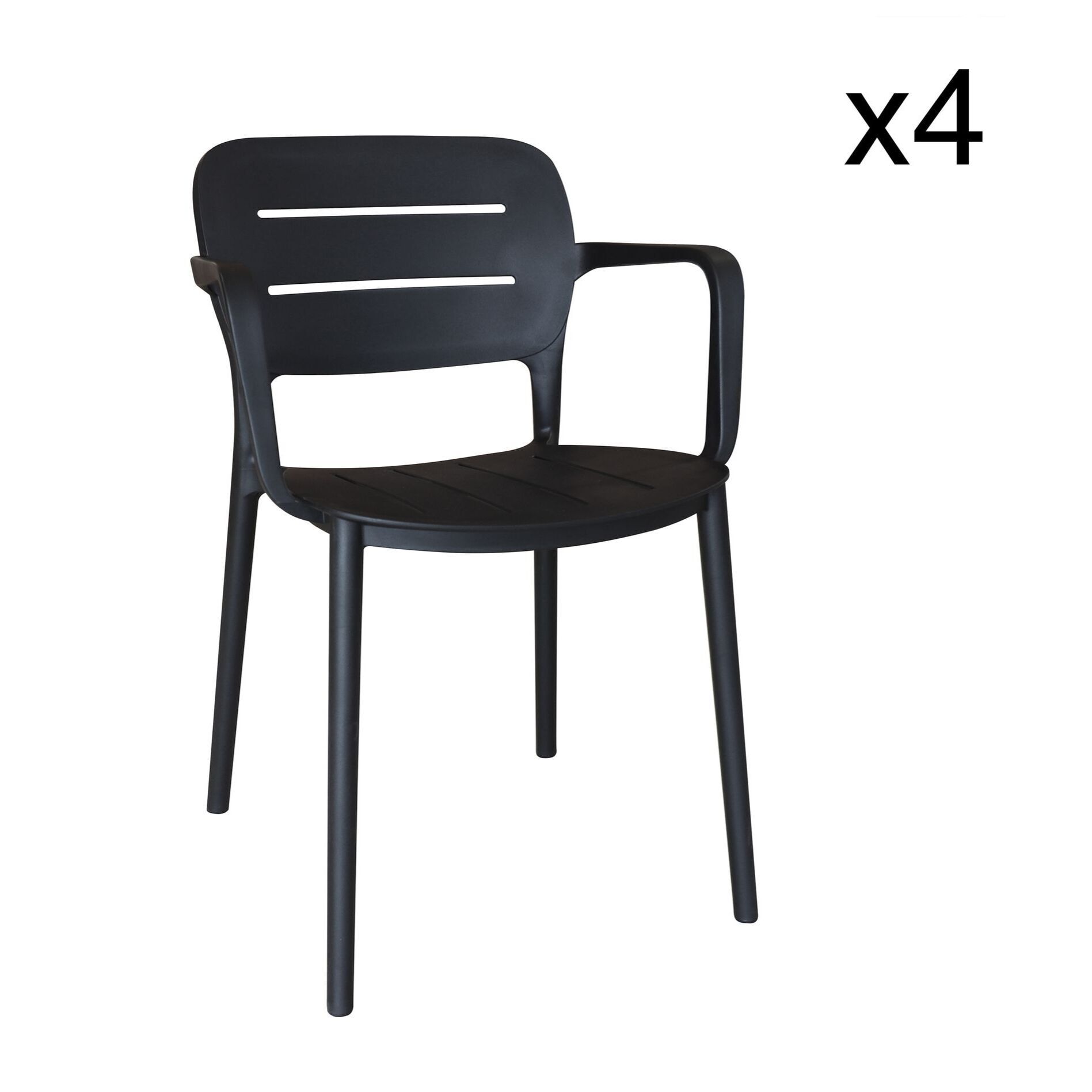 Lot de 4 fauteuils de table noir en polypropylène SUNSET