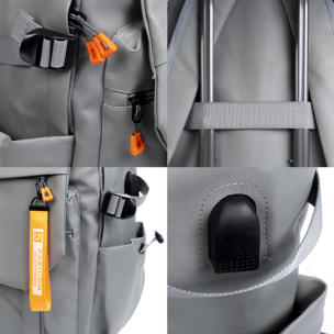 Mochila multi compartimento, porta Laptop 15.6''. Capa impermeable. Adaptable a Trolley. Toma USB externa.