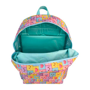 Zaino Americano Blin Blin Faces. Comparto per laptop. Schienale e spallacci regolabili e imbottiti. Con accessorio pom pom.