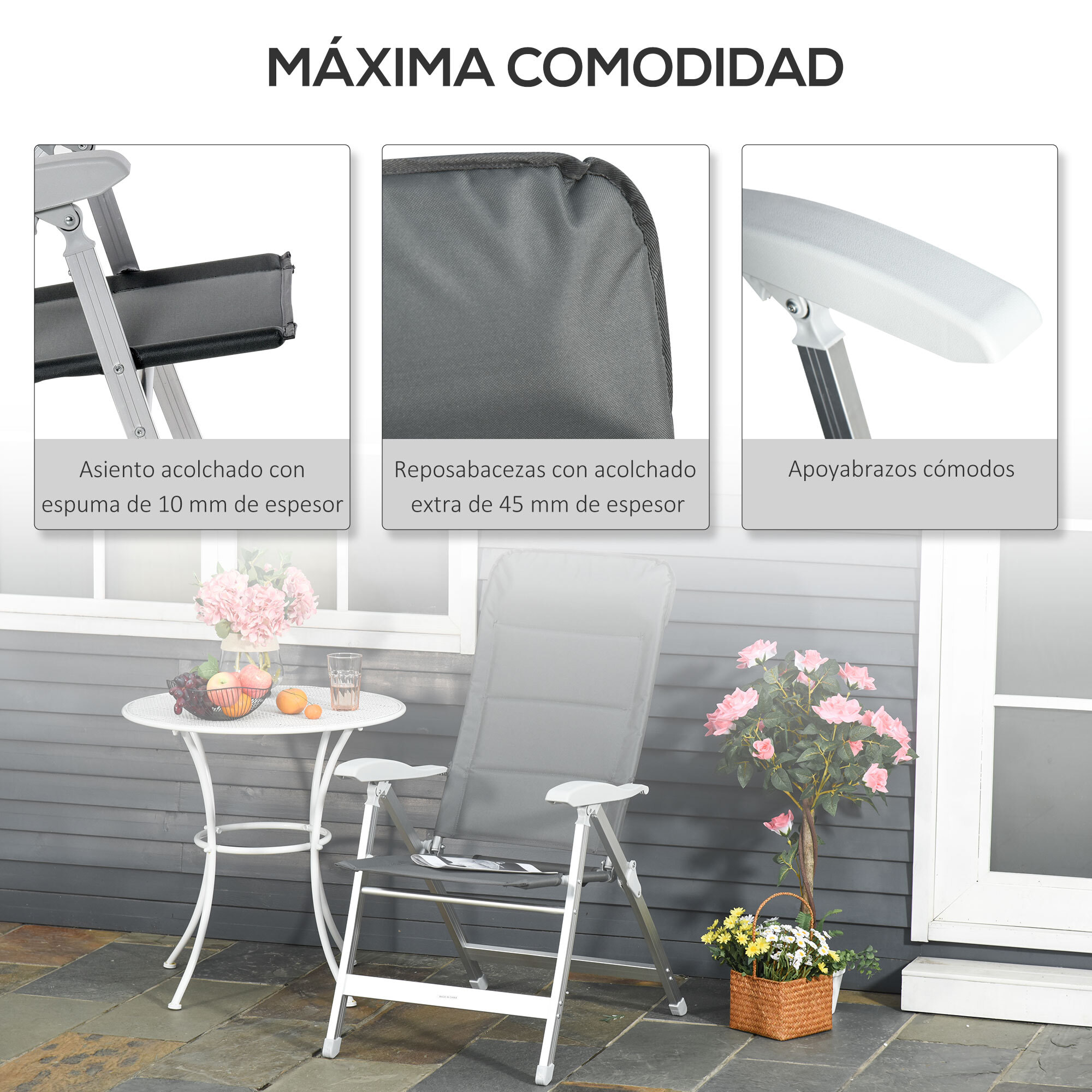 Silla de Jardín Plegable de Aluminio 75x61,5x114,5 cm Gris