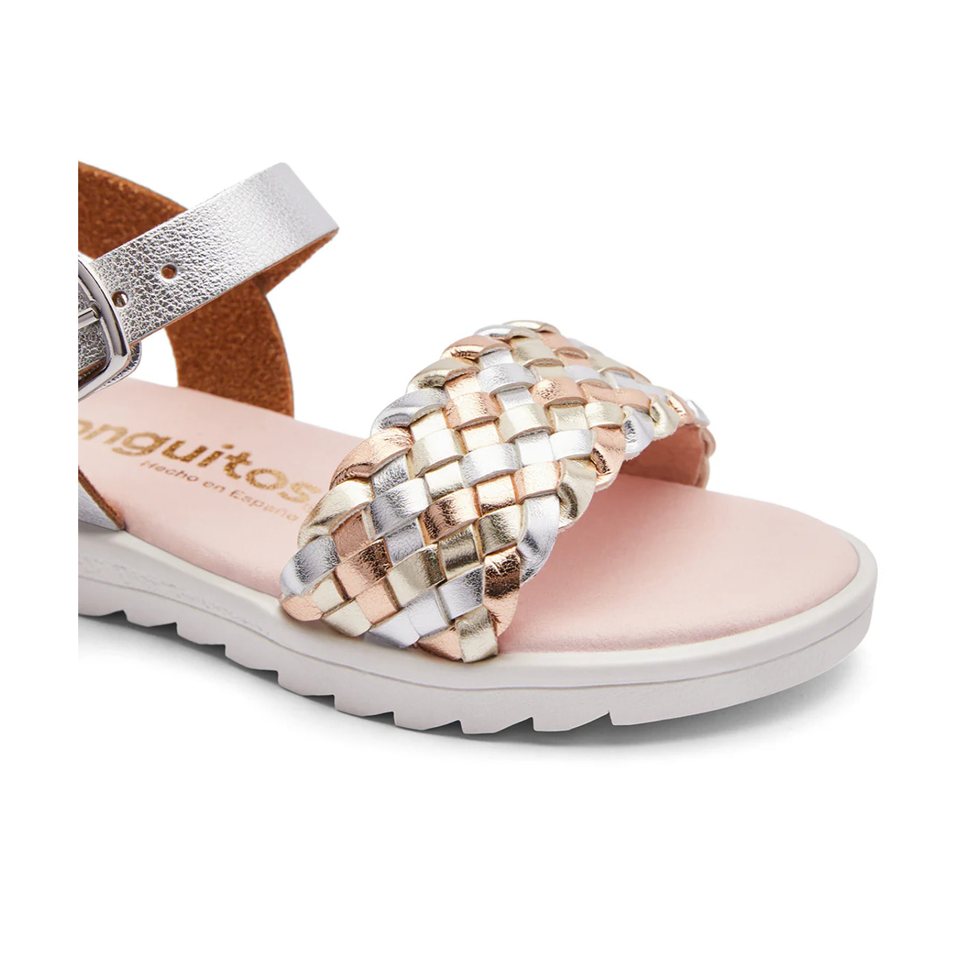 Sandalias de Niña con Cierre Hebilla Acabado Trenzado Plateado