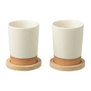 J-Line tasse + base bambou - céramique - blanc/naturel - boîte de 2