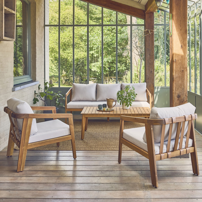 Salon de jardin beige 5 places bois d'acacia LOBERIA avec lanières effet cuir