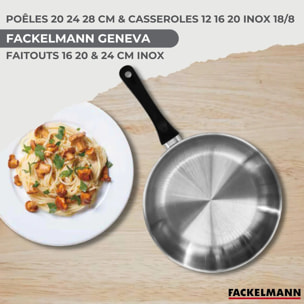 Set de 3 poêles 20 24 28 cm, 3 casseroles 12 16 20 cm et 3 faitouts 16, 20 et 24 cm en inox Fackelmann Geneva