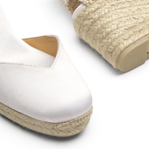 Alpargatas de cuña de mujer Chiarita en satén, cierre lateral de pulsera con hebilla metálica