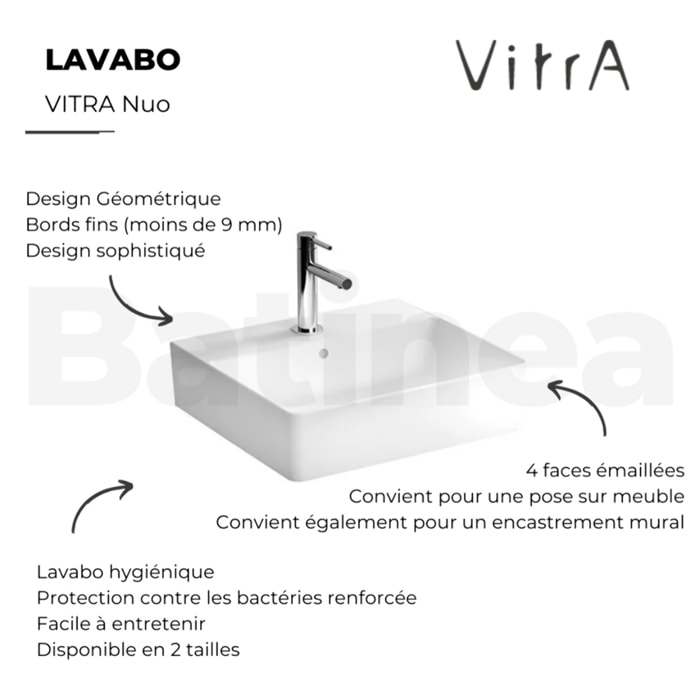 Lavabo VITRA Nuo 50 cm avec trop-plein