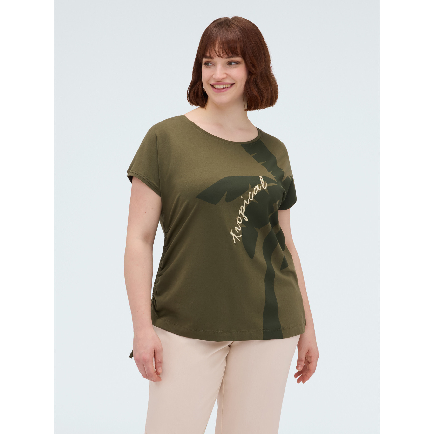 Fiorella Rubino - Camiseta de jersey con estampado y bordado - Verde militare