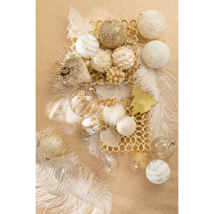 J-Line boule De Noël Xmas - verre - blanc/or - medium - boîte de 4