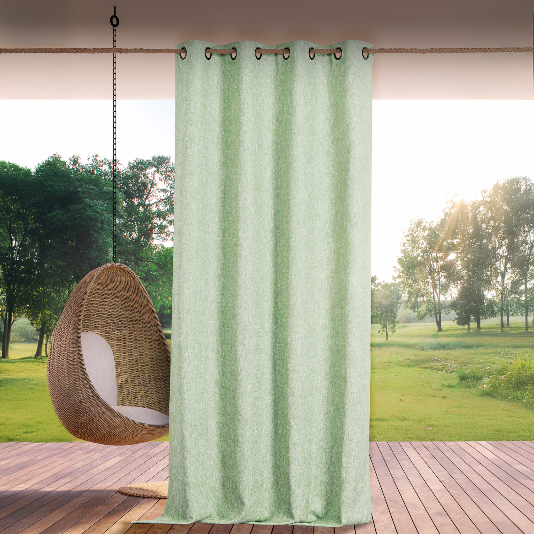 Rideau extérieur déperlant  - Effet chiné - Bleu