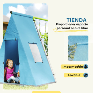 Columpio para Niños de +3 Años 3 en 1 Columpio Jardín Exterior con Columpio Anillas de Gimnasia y Tienda Estructura Metálica Verde