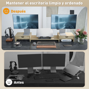 Elevador Monitor Ángulo y Longitud Ajustable, Soporte para Monitor Escritorio con 2 Cajones, para PC, Portátil, 60-116x22x12 cm, Roble