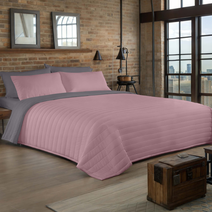 Icehome - Colcha Bouti - Lisa - Reversible - 100% Microfibra - 70 gr/m² - Rosa Viejo/I.807 Gris